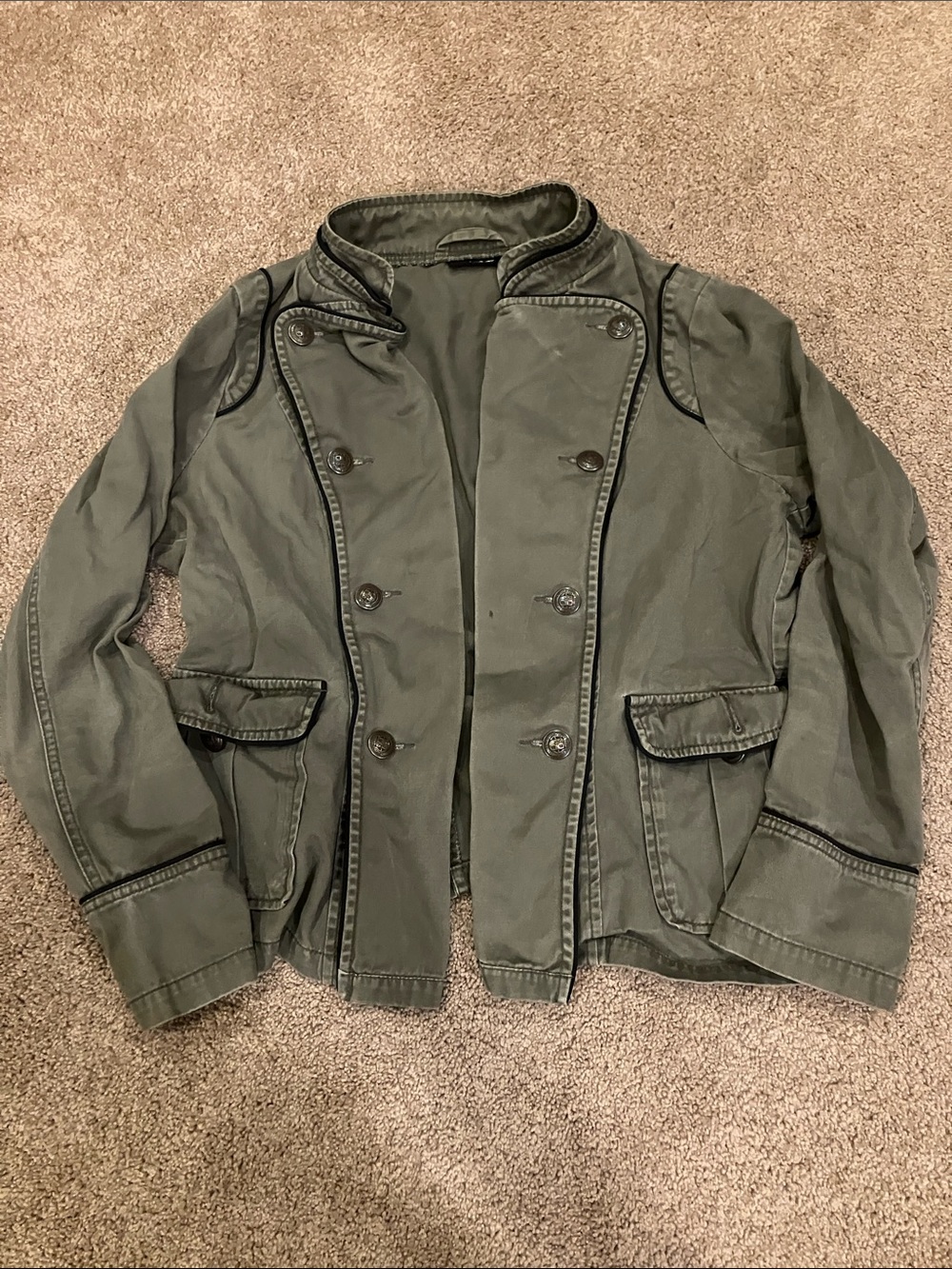 a.n.a Olive Green Military Field Jacket with Double-Breasted Front